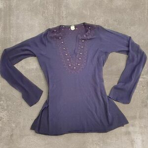 J. Crew Women's Embellished V-Neck Wool Long Sleeve Size M